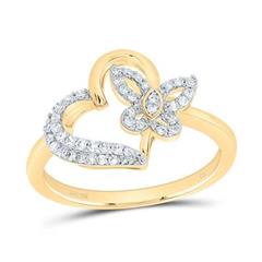 Brand New! Size 7 Diamond Butterfly Heart Ring 1/5 Carat T.W. 10K Yellow Gold
